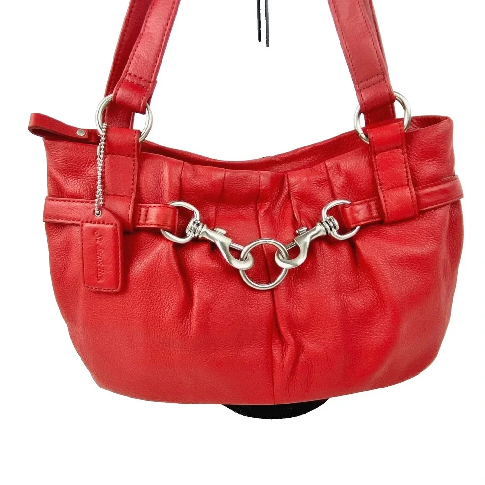 St. John's Bay Genuine Leather Shoulder Bag Red Purse Handbag Satchel Hobo Fine!